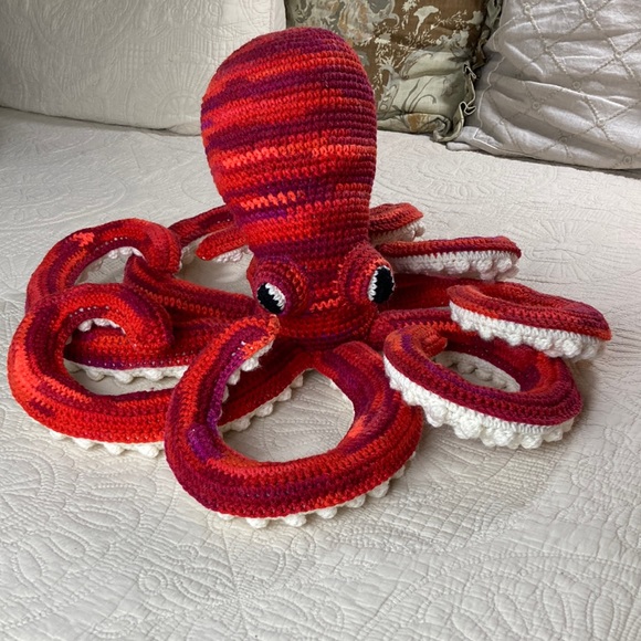 Hand Crafted Other - Hand Crafted Crochet Red Octopus Plush Stuffed Animal Toy Realistic New 20”